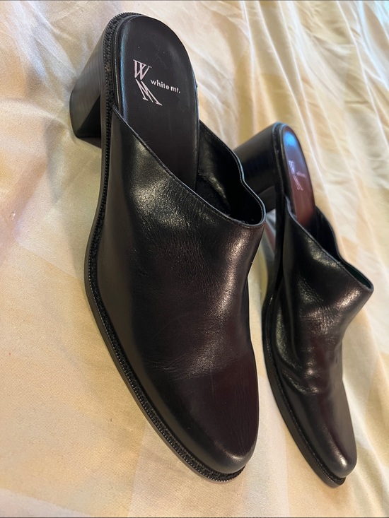 White Mountain Shoes - Women's Black Leather Slip-On Heeled Mules